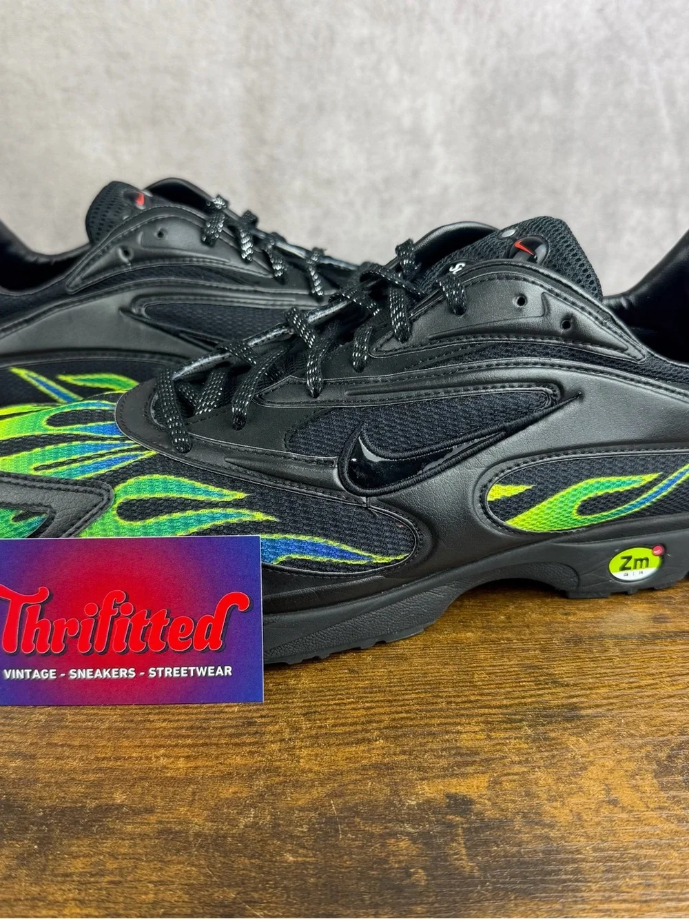 Nike Zoom Streak Spectrum Plus x Supreme Black Green Flame Size 13 AQ1279-001 OG